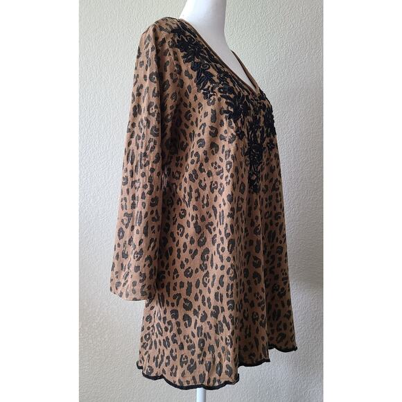 Karyn Seo Embroidered Floral Relaxed Shirt Sz Large Animal Print Tunic Cotton - Picture 7 of 12